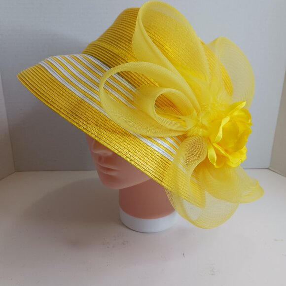 Vintage Medium Brim Hat Women\'s Church Straw Bright Yellow Pillbox Hat main image 4